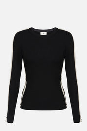 Elisabetta Franchi Maglia In Viscosa con Bande Lucide e Dettagli Logo MK03S56E2 NERO/MILK