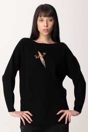Elisabetta Franchi Maglia In Viscosa con Cut-out e Spilla Gioiello MK51S51E2 NERO