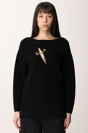 Elisabetta Franchi Maglia In Viscosa con Cut-out e Spilla Gioiello MK51S51E2 NERO