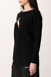 Elisabetta Franchi Maglia In Viscosa con Cut-out e Spilla Gioiello MK51S51E2 NERO