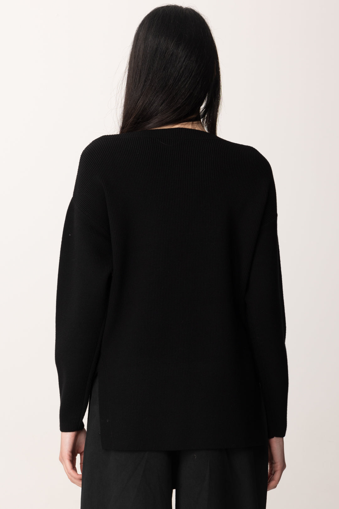 Elisabetta Franchi Maglia In Viscosa con Cut-out e Spilla Gioiello MK51S51E2 NERO