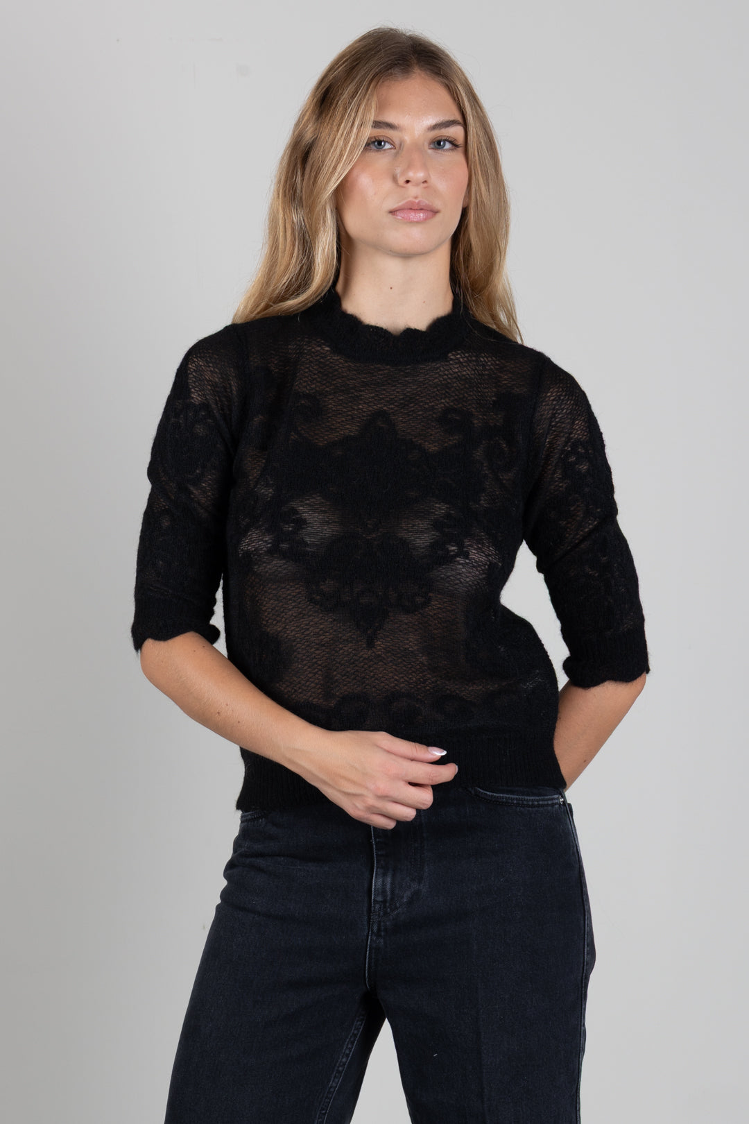 Twin-set Maglia Jacquard In Misto Alpaca 262TP3341 NERO