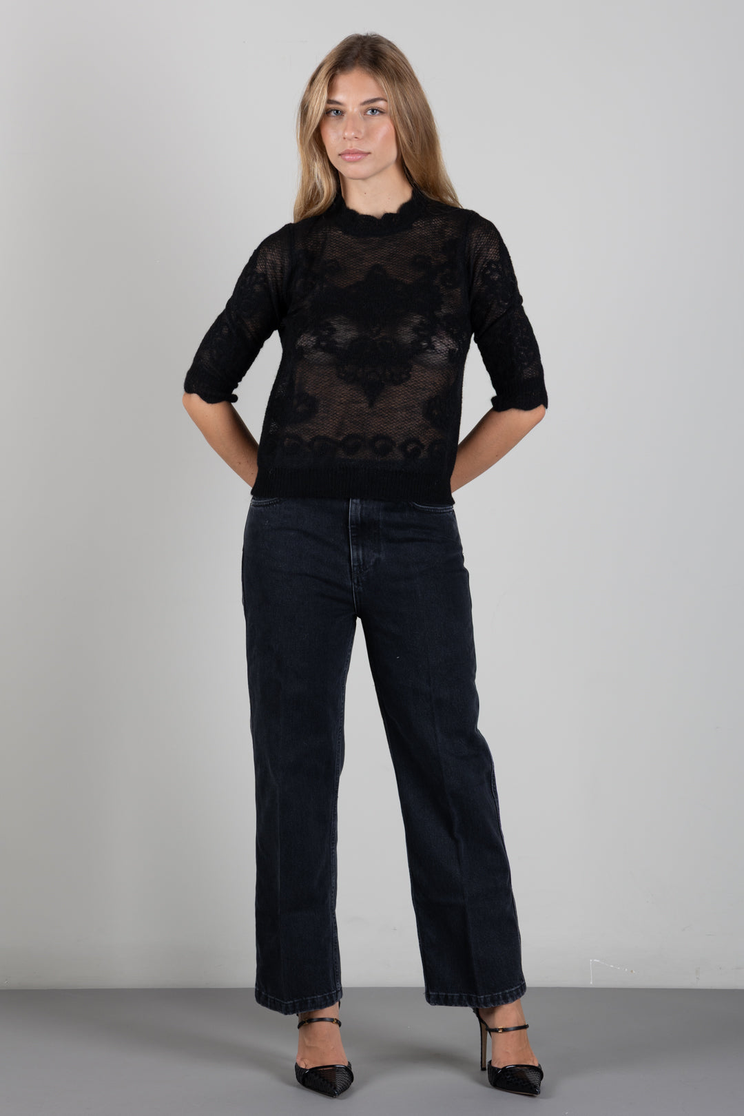 Twin-set Maglia Jacquard In Misto Alpaca 262TP3341 NERO