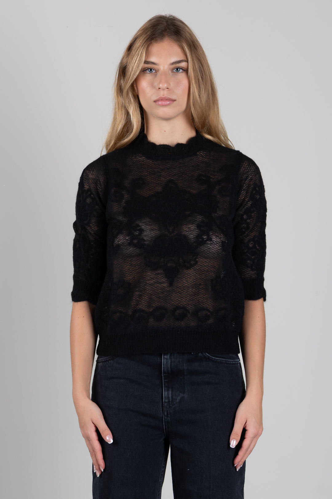 Twin-set Maglia Jacquard In Misto Alpaca 262TP3341 NERO