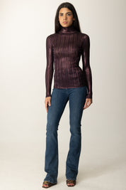 Elisabetta Franchi Maglia Laminata a Costine MK17Q56E2 MERLOT
