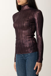 Elisabetta Franchi Maglia Laminata a Costine MK17Q56E2 MERLOT