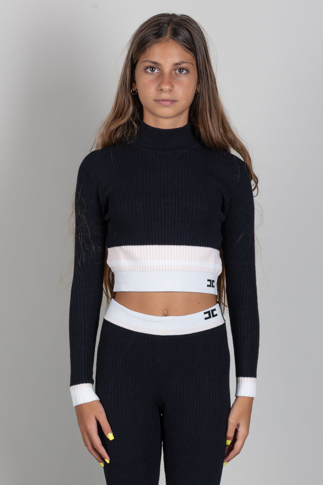 Elisabetta Franchi Bambina Maglia Lupetto Color Block con Logo EFMA202CFL040.D581