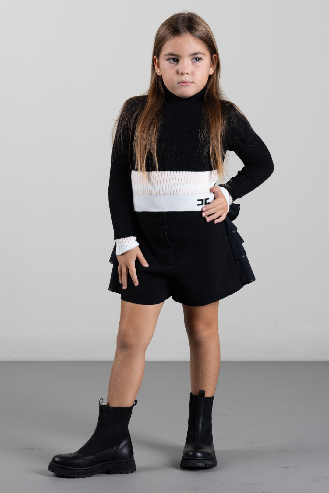 Elisabetta Franchi Bambina Maglia Lupetto Color Block con Logo EFMA202CFL040.D581