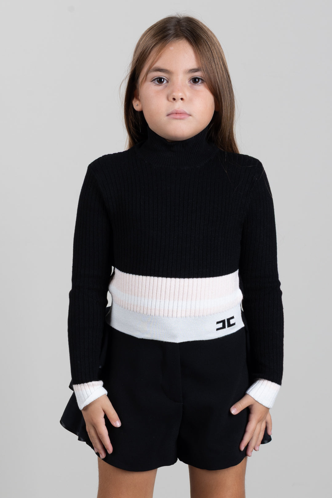 Elisabetta Franchi Bambina Maglia Lupetto Color Block con Logo EFMA202CFL040.D581