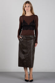Twin-set Maglia Misto Seta con Top In Pizzo 262TP3010 BIC.DARK COFFEE SCUR