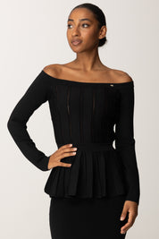 Elisabetta Franchi Maglia Off-shoulder con Baschina MK92S56E2 NERO