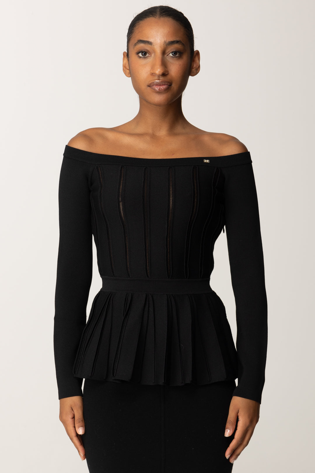 Elisabetta Franchi Maglia Off-shoulder con Baschina MK92S56E2 NERO