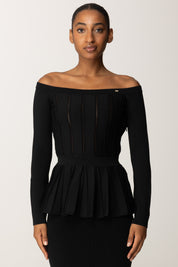 Elisabetta Franchi Maglia Off-shoulder con Baschina MK92S56E2 NERO