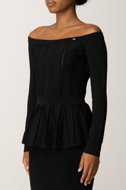 Elisabetta Franchi Maglia Off-shoulder con Baschina MK92S56E2 NERO