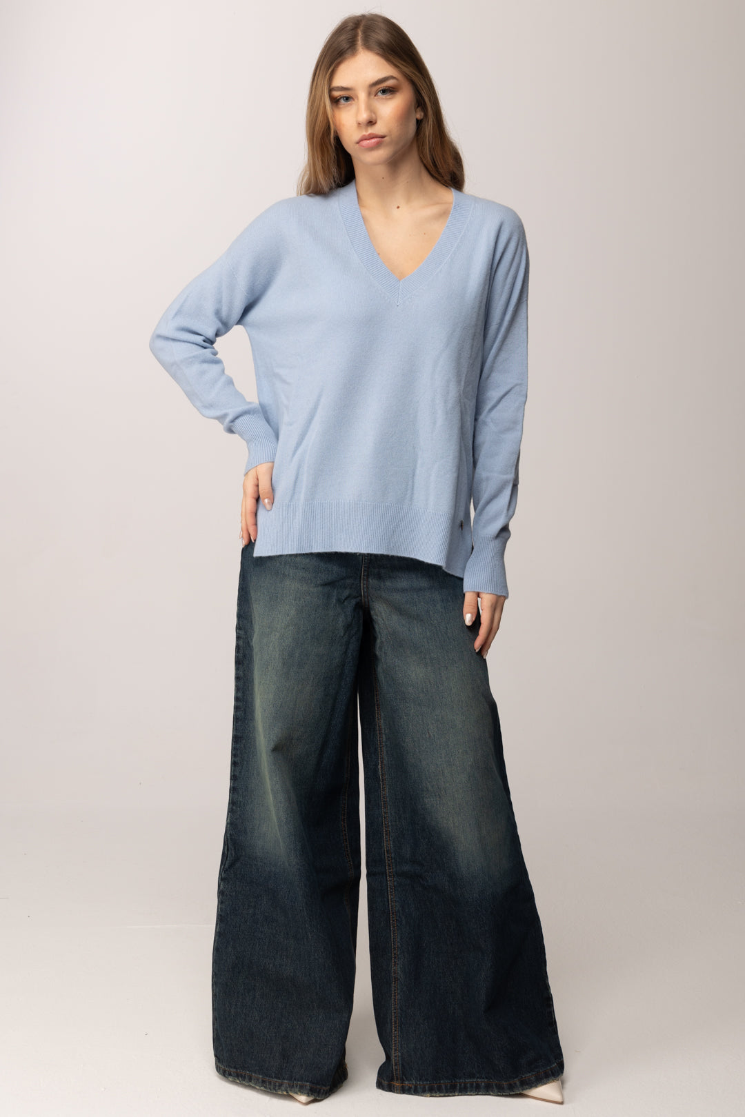 Meme Road Maglia Over con Scollo a V MRK629 GLACIALE