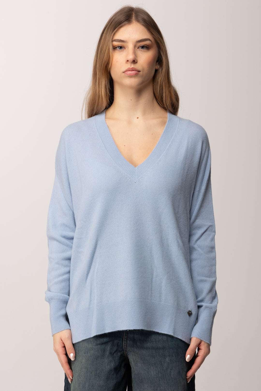 Meme Road Maglia Over con Scollo a V MRK629 GLACIALE