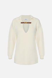 Elisabetta Franchi Maglia Over In Misto Lana con Cinturino Gioiello MK06S56E2 MILK