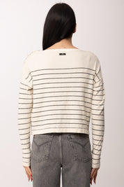 Elisabetta Franchi Maglia Rigata con Bottoni Oro Sulle Spalle MK09Q62E2 BURRO/NERO