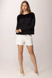 Elisabetta Franchi Maglia Rigata con Bottoni Oro Sulle Spalle MK09Q62E2 NERO/AVORIO