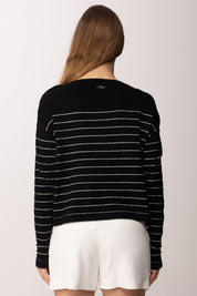 Elisabetta Franchi Maglia Rigata con Bottoni Oro Sulle Spalle MK09Q62E2 NERO/AVORIO