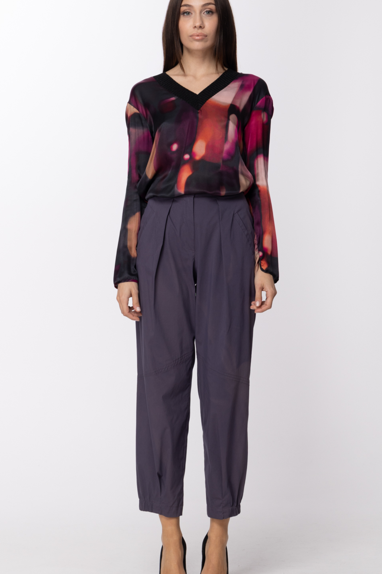 Manila Grace Maglia Scollo a V con Fantasia Multicolor SO8645 FUCSIA