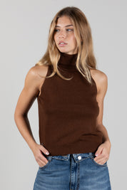 Manila Grace Maglia Smanicata con Collo Alto M404WU POTTING SOIL :AI26
