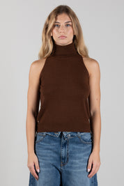 Manila Grace Maglia Smanicata con Collo Alto M404WU POTTING SOIL :AI26