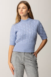 Manila Grace Maglioncino Crop Intrecciato a Maniche Corte M400WU LAGO