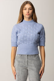 Manila Grace Maglioncino Crop Intrecciato a Maniche Corte M400WU LAGO