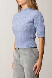 Manila Grace Maglioncino Crop Intrecciato a Maniche Corte M400WU LAGO