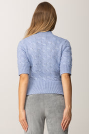 Manila Grace Maglioncino Crop Intrecciato a Maniche Corte M400WU LAGO