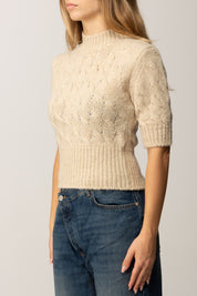 Manila Grace Maglioncino Crop Intrecciato a Maniche Corte M400WU VANILLA