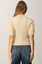 Manila Grace Maglioncino Crop Intrecciato a Maniche Corte M400WU VANILLA