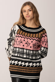 Akep Maglione con Stampa Multigrafica e Scollo a Barca
 MGKD11090 BIANCO/ROSA