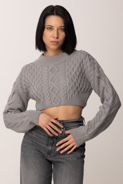 Patrizia Pepe Maglione Cropped con Intrecci In Misto Lana 2K0333 K217 MISTERY GRAY