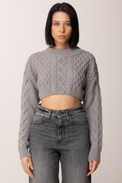 Patrizia Pepe Maglione Cropped con Intrecci In Misto Lana 2K0333 K217 MISTERY GRAY