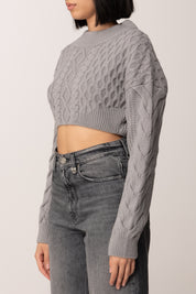 Patrizia Pepe Maglione Cropped con Intrecci In Misto Lana 2K0333 K217 MISTERY GRAY