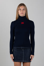 Elisabetta Franchi Bambina Maglione Dolcevita a Coste con Logo Intarsiato EFMA210CFL012.4162