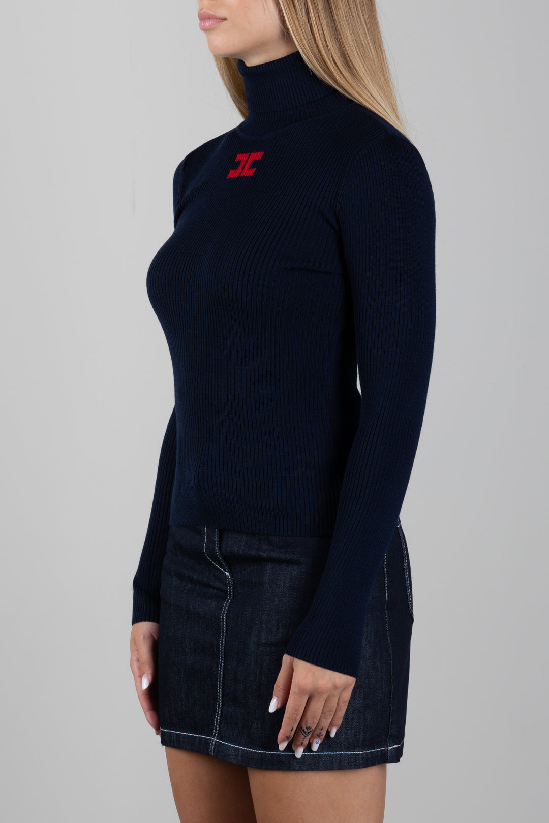 Elisabetta Franchi Bambina Maglione Dolcevita a Coste con Logo Intarsiato EFMA210CFL012.4162