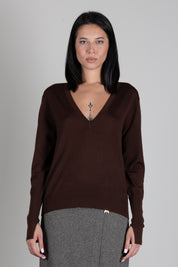 Patrizia Pepe Maglione In Lana con Scollo a V 8K0428 KM36 WOOD BROWN