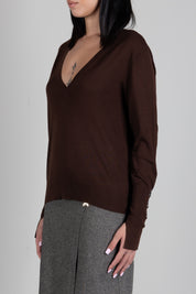 Patrizia Pepe Maglione In Lana con Scollo a V 8K0428 KM36 WOOD BROWN