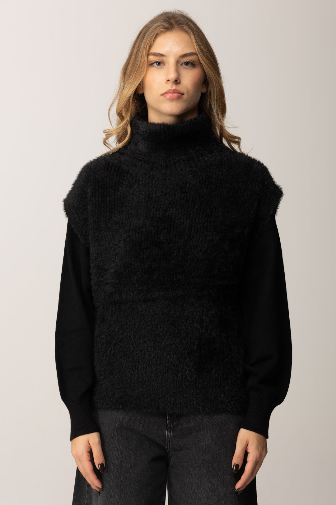 Replay Femme Gilet en Maille avec Col Haut DK3926.000.G23916 NOIR