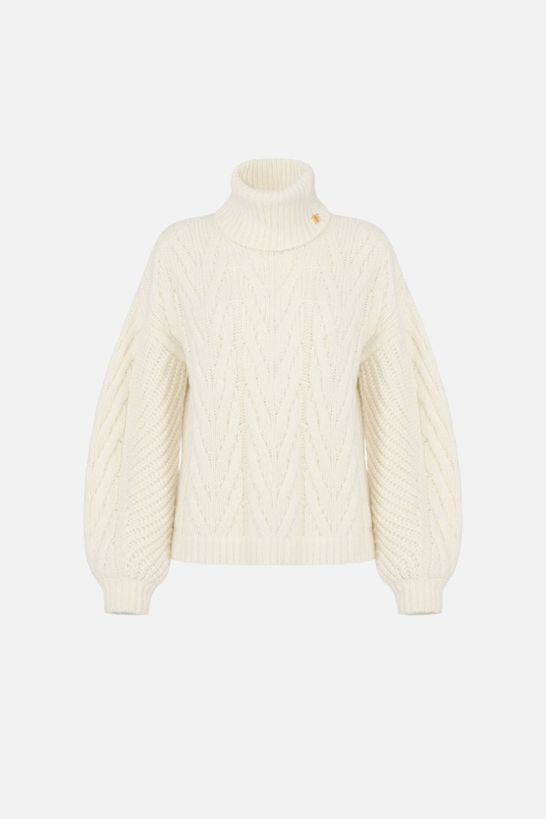 Elisabetta Franchi Maglione In Misto Alpaca con Collo Alto e Lavorazione a Trecce MK45T67E2 BURRO