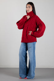 Elisabetta Franchi Maglione In Misto Alpaca con Collo Alto e Lavorazione a Trecce MK45T67E2 RED PASSION