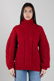 Elisabetta Franchi Maglione In Misto Alpaca con Collo Alto e Lavorazione a Trecce MK45T67E2 RED PASSION