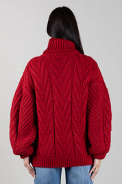 Elisabetta Franchi Maglione In Misto Alpaca con Collo Alto e Lavorazione a Trecce MK45T67E2 RED PASSION