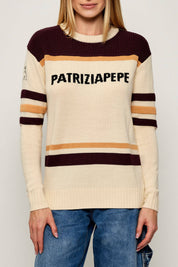 Patrizia Pepe Maglione In Misto Lana con Logo e Righe a Contrasto
 2K0352 K298 WOOLY WHITE RACE