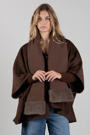 Twin-set Mantella con Sciarpa Imbottita e Bordi Effetto Pelliccia 262TO5510 DARKNESS BROWN