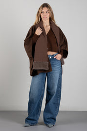 Twin-set Mantella con Sciarpa Imbottita e Bordi Effetto Pelliccia 262TO5510 DARKNESS BROWN