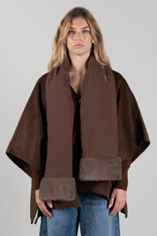 Twin-set Mantella con Sciarpa Imbottita e Bordi Effetto Pelliccia 262TO5510 DARKNESS BROWN